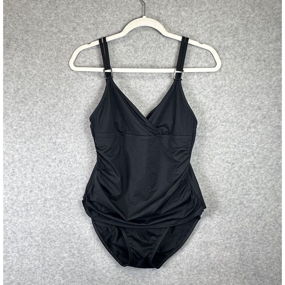 Lauren Ralph Lauren One Piece Swimsuit Ruching Slimming US Size‎ XL Black Strap